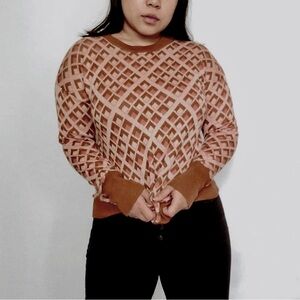 A New Day Pink and Brown Crew Neck Sweater with Geometric Pattern